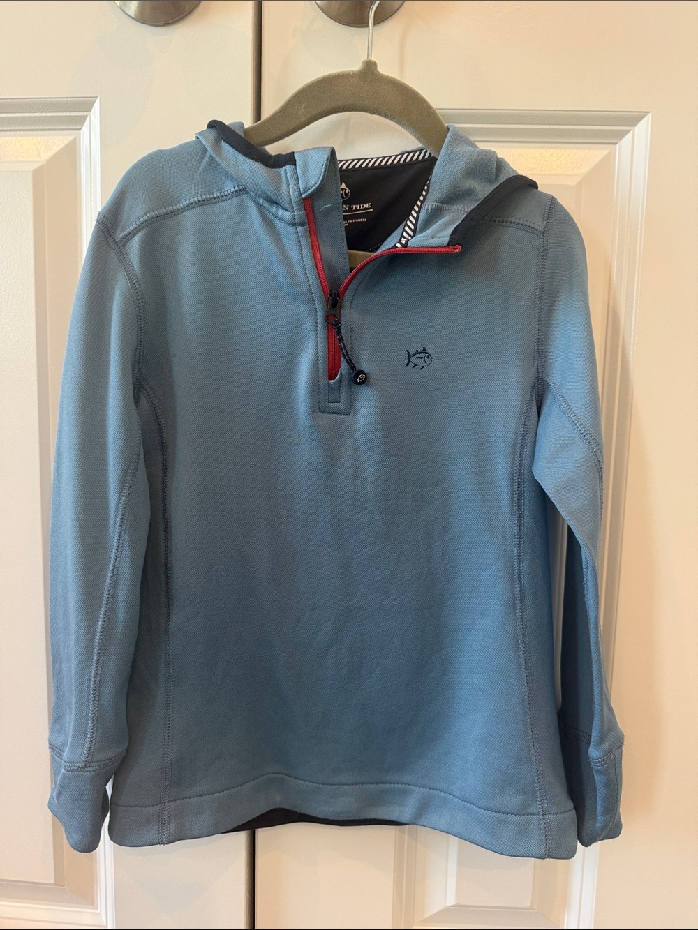 Southern Tide Light Blue Quarter-Zip Hoodie with Red Trim